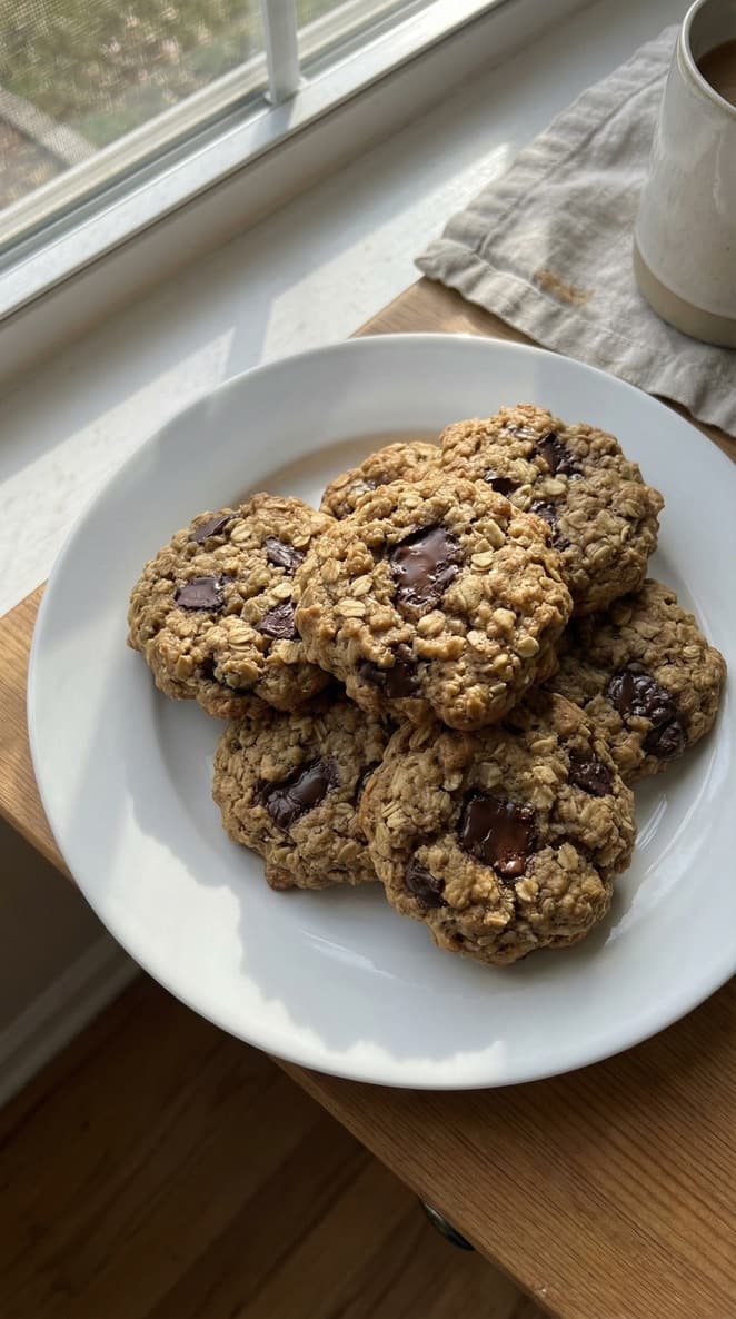 Oat cookies stacked on a plate